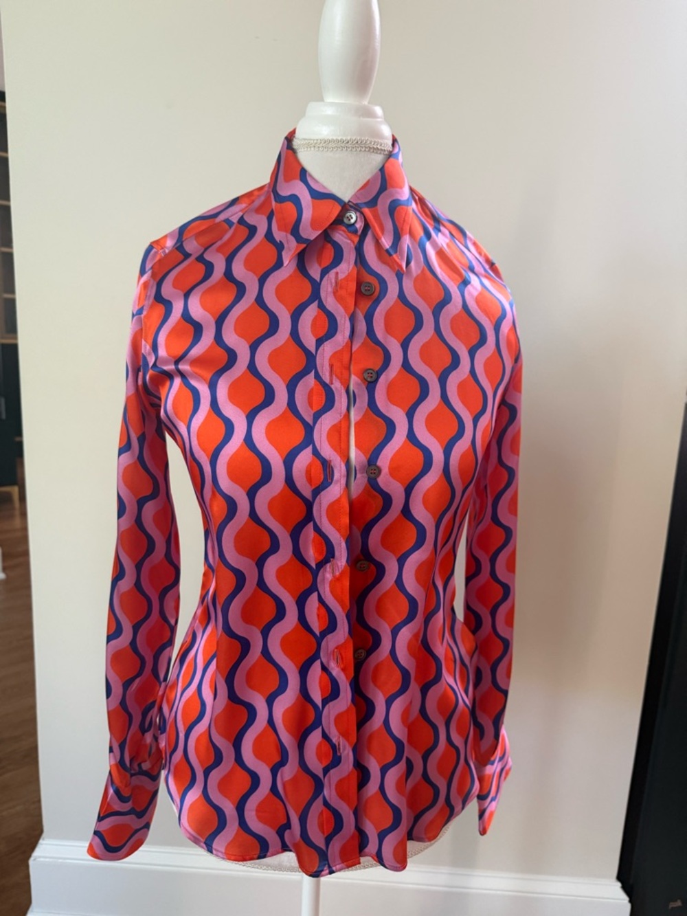 Retro Wave Button-Up Blouse in Bright Orange & Purple